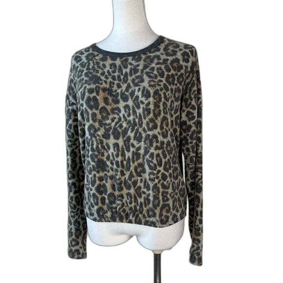 Caution to the Wind Leopard Fuzzy Animal Print Cropped Sweater Size MEDIUM - Picture 1 of 10